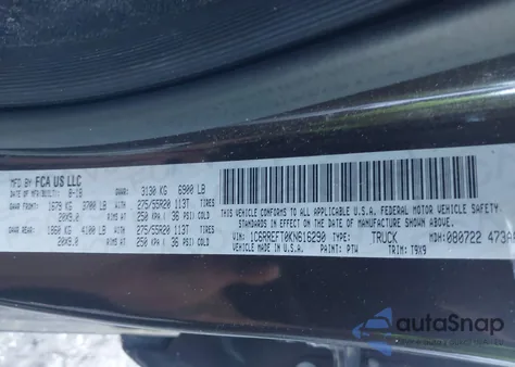 2019 Ram 1500 Big Horn/Lone Star 4X2 5'7 Box from USA, damaged, VIN 1C6RREFT0KN616290